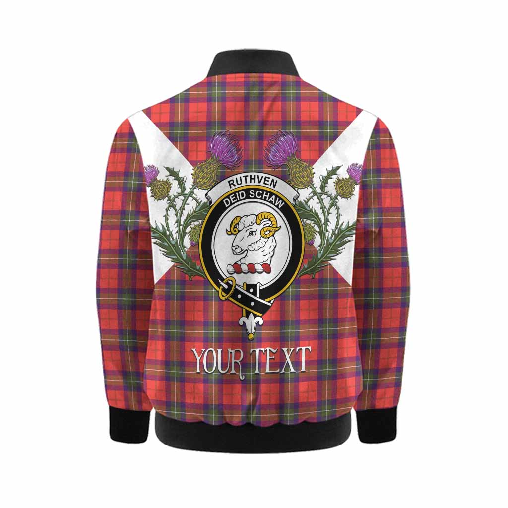 Ruthven Tartan Family Crest Kid Bomber Jacket Scottish Burns Night Thistle Floral