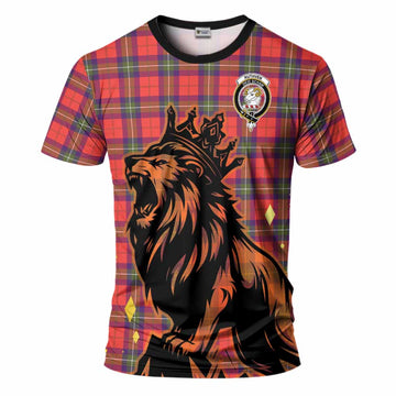 Ruthven Tartan Family Crest T-Shirt Crowned Lion Roaring