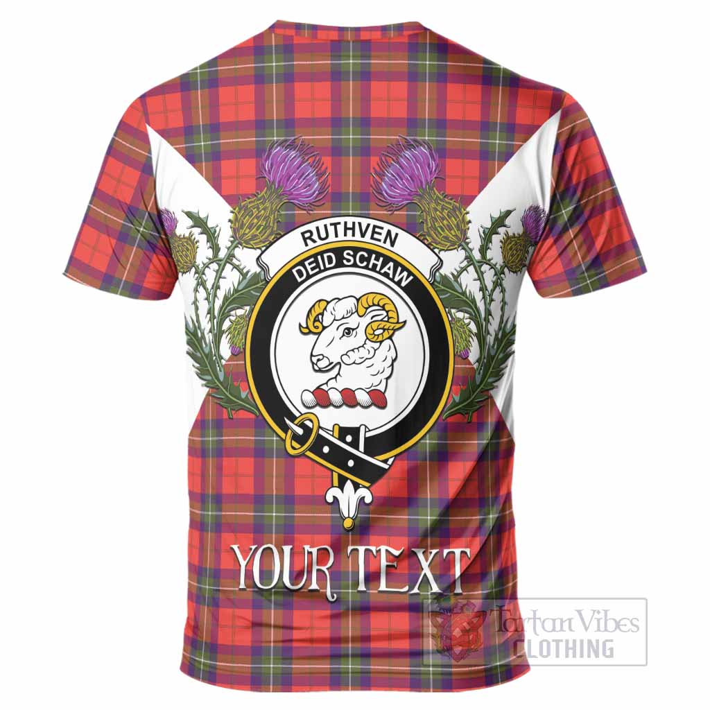 Ruthven Tartan Family Crest T-Shirt Scottish Burns Night Thistle Floral