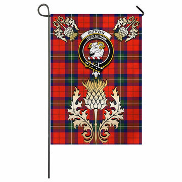 Ruthven Tartan Garden Flag with Golden Regal Scottish Thistle Emblem - Tartan Vibes Clothing