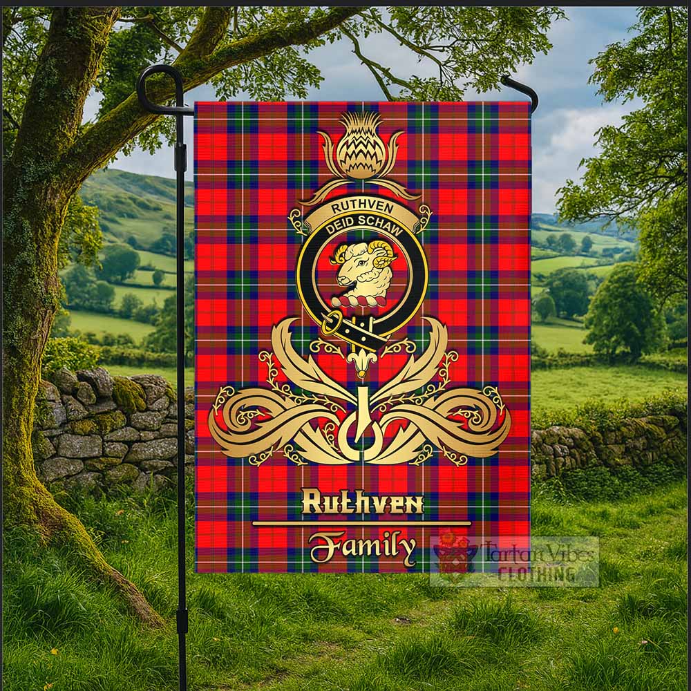 Ruthven Tartan Garden Flag with Highland Thistle Cherish Family Crest Style - Tartan Vibes Clothing