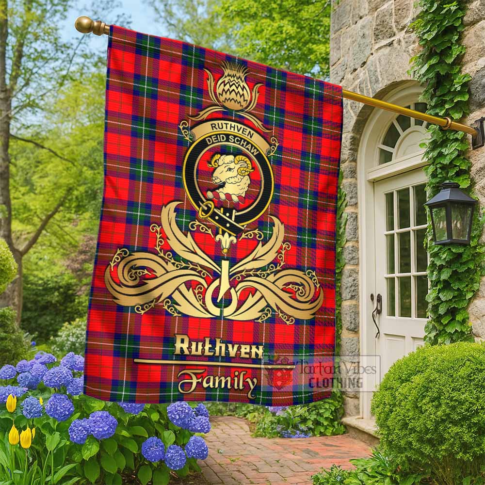 Ruthven Tartan Garden Flag with Highland Thistle Cherish Family Crest Style - Tartan Vibes Clothing