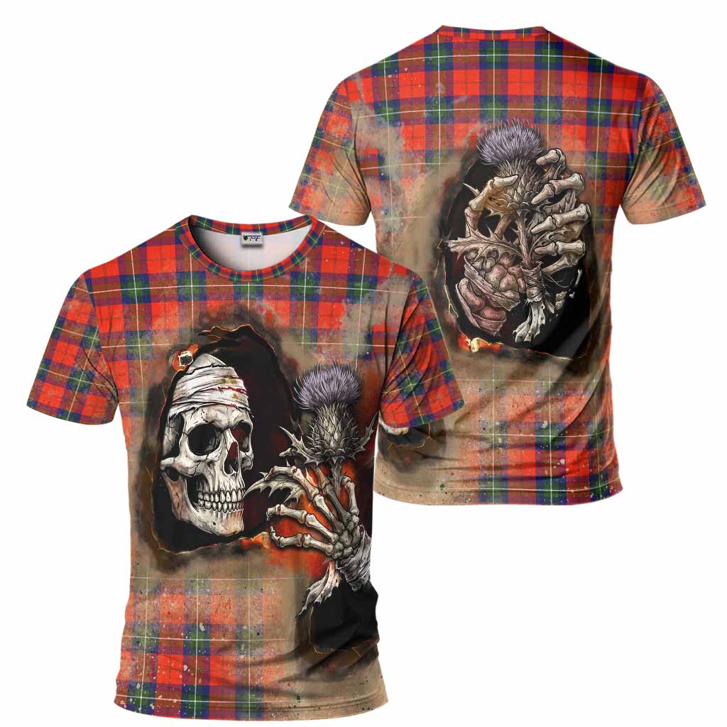 Ruthven Tartan T-Shirt Halloween Skeleton With Thistle Burning Effect