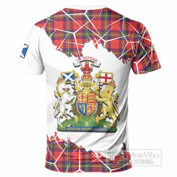 Ruthven Tartan T-Shirt with Family Crest and Lion Rampant Grunge Style