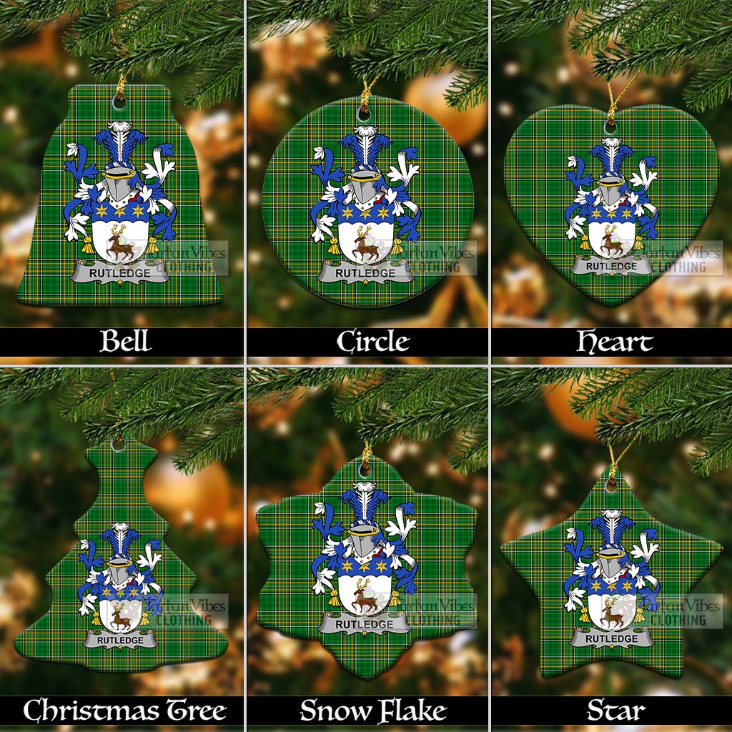 Rutledge Irish Clan Tartan Christmas Ceramic Ornament with Coat of Arms Ceramic - Tartan Vibes Clothing