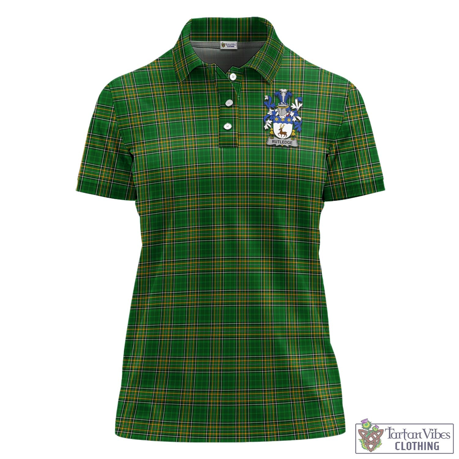 Tartan Vibes Clothing Rutledge Ireland Clan Tartan Women's Polo Shirt with Coat of Arms