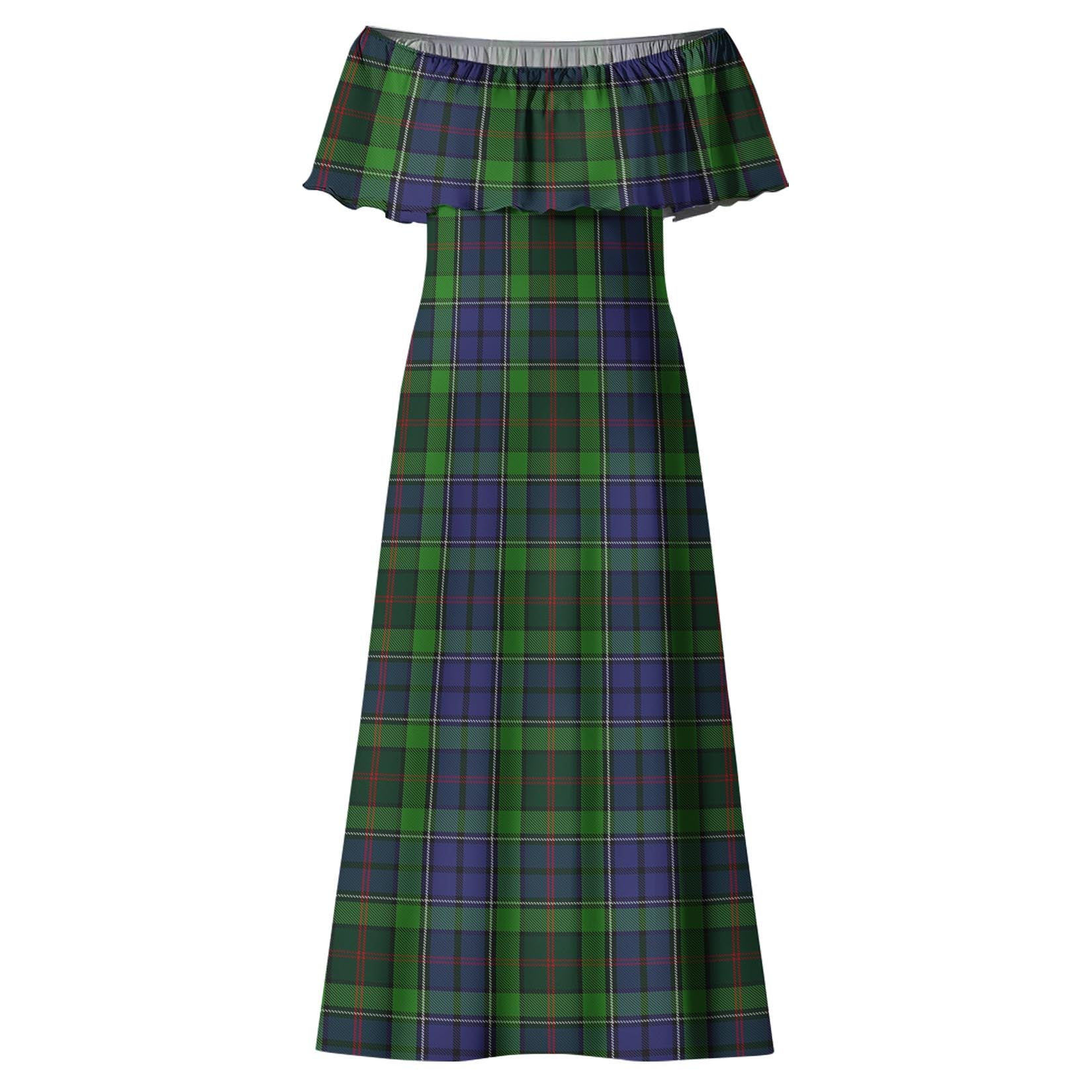 Rutledge Tartan Off Shoulder Long Dress - Tartanvibesclothing