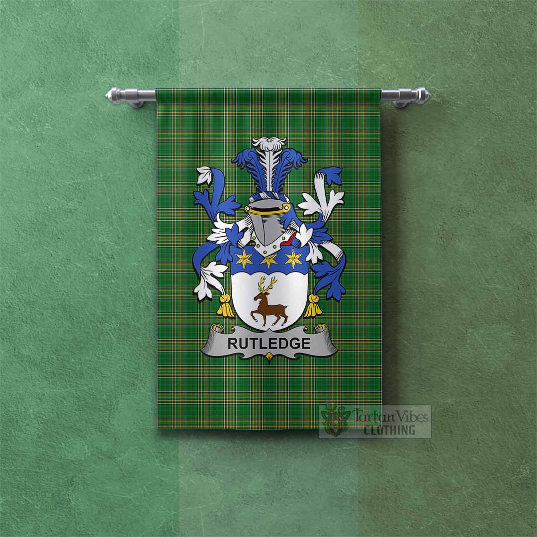 Rutledge Irish Clan Tartan Gonfalon, Tartan Banner with Coat of Arms Rectangle - Tartan Vibes Clothing