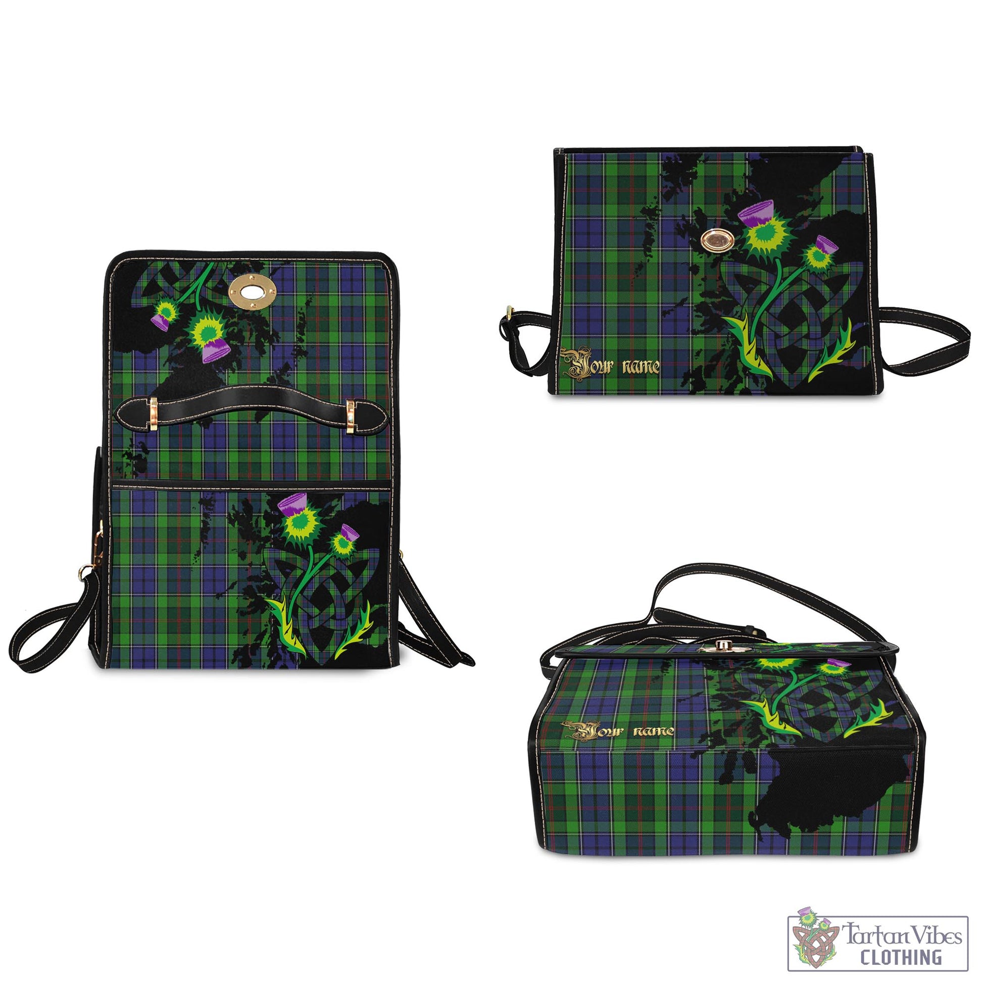 Tartan Vibes Clothing Rutledge Tartan Waterproof Canvas Bag with Scotland Map and Thistle Celtic Accents