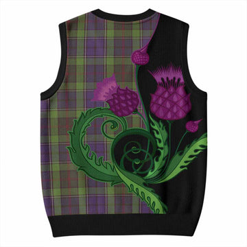 Rutledge Tartan Knitted V-Neck Vest Traditional Scottish Thistle