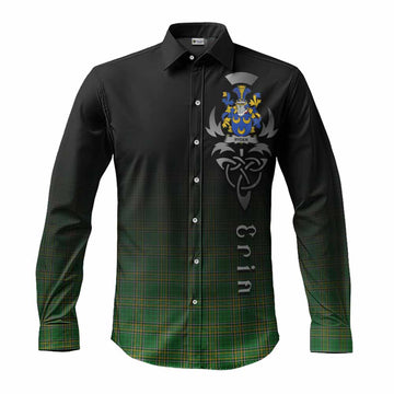 Tartan Vibes Clothing Ryder Irish Clan Long Sleeve Button Shirt with Coat of Arms Erin Go Bragh Celtic Inspired