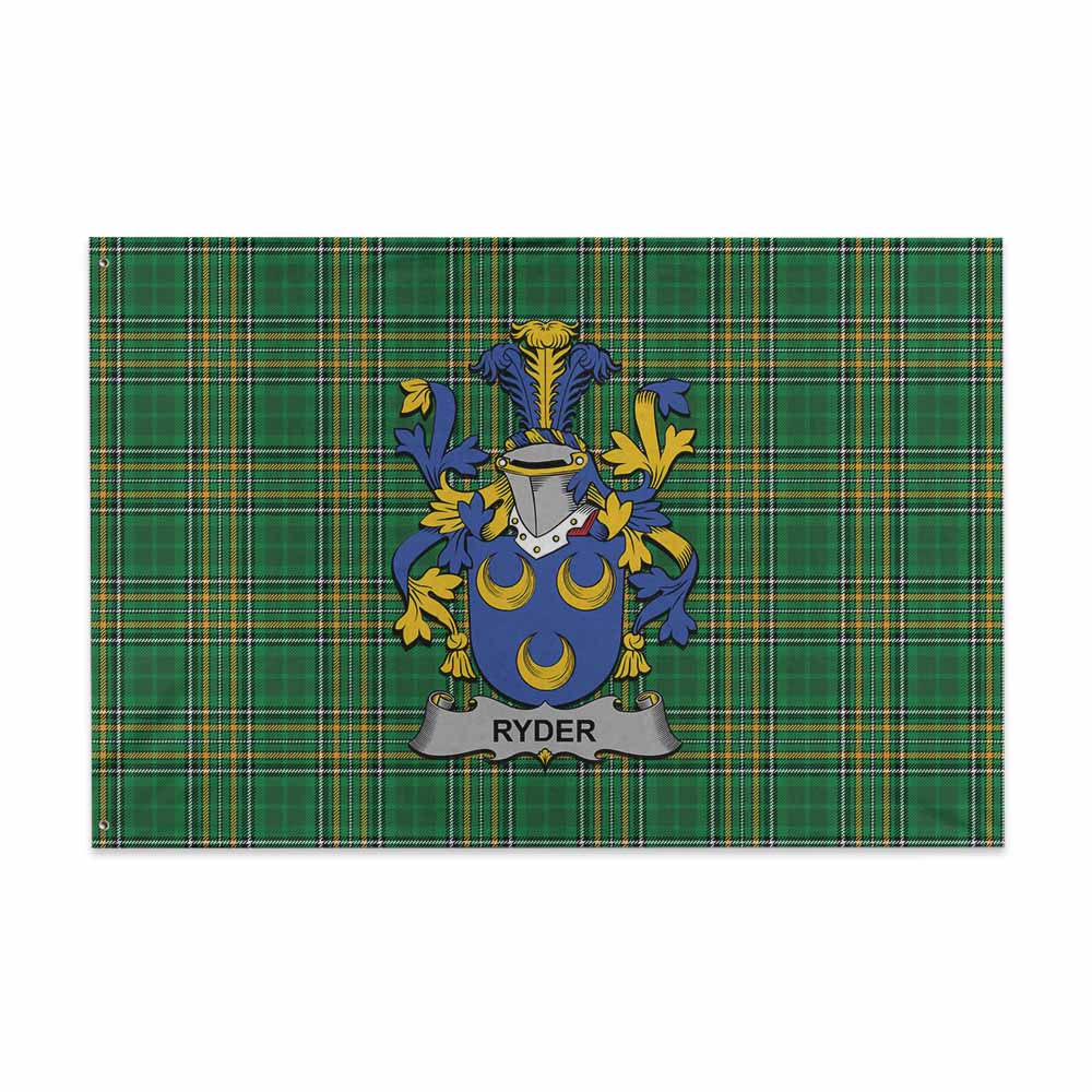 Tartan Vibes Clothing Ryder Irish Clan Tartan House Flag with Coat of Arms