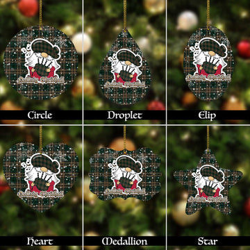 Sackett Tartan Christmas Ornaments with Scottish Gnome Playing Bagpipes