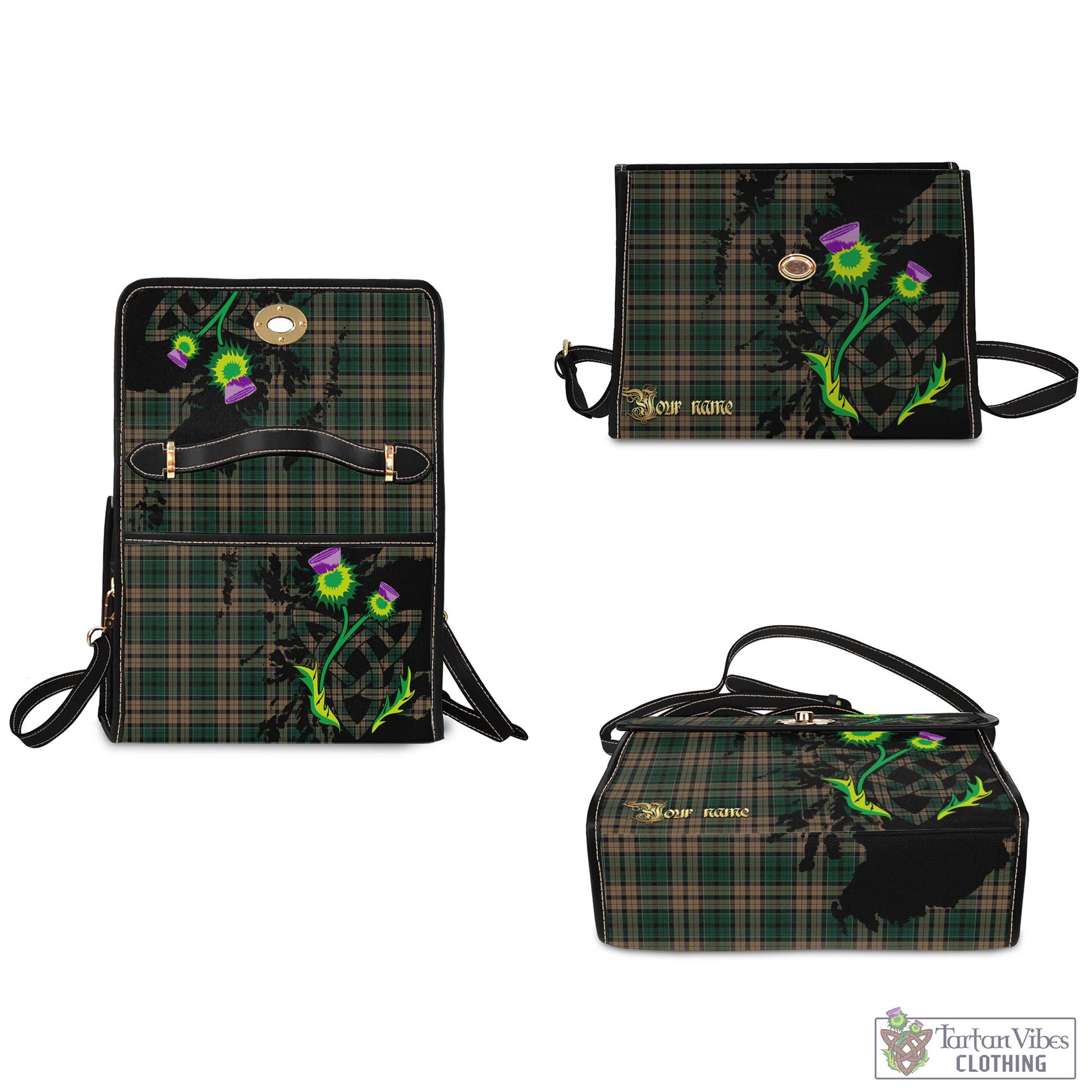Tartan Vibes Clothing Sackett Tartan Waterproof Canvas Bag with Scotland Map and Thistle Celtic Accents