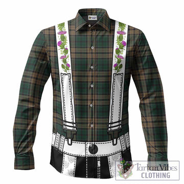 Sackett Tartan Lederhosen Costume Long Sleeve Button Shirts Scotland Thistle Floral