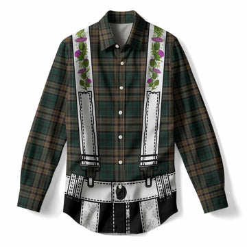 Sackett Tartan Lederhosen Costume Women Casual Shirt Scotland Thistle Floral