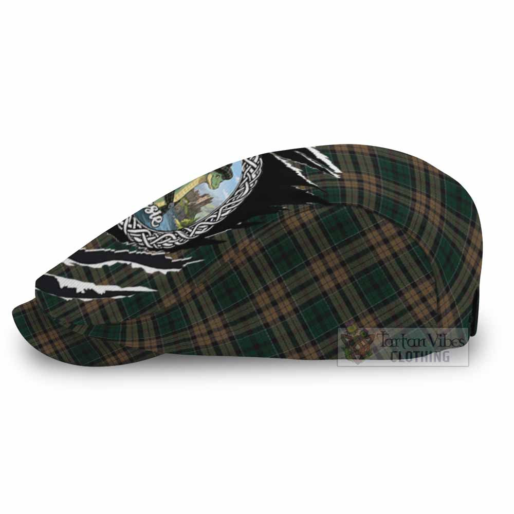 Sackett Tartan Loch Ness Monster Flat Cap, Jeff Cap Celtic Knot Nessie Art