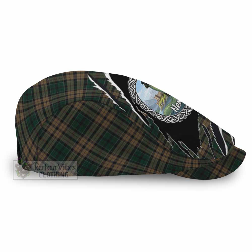 Sackett Tartan Loch Ness Monster Flat Cap, Jeff Cap Celtic Knot Nessie Art