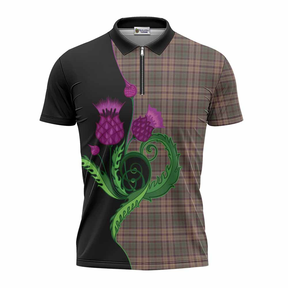 Sackett Tartan Zipper Polo Shirt Traditional Scottish Thistle
