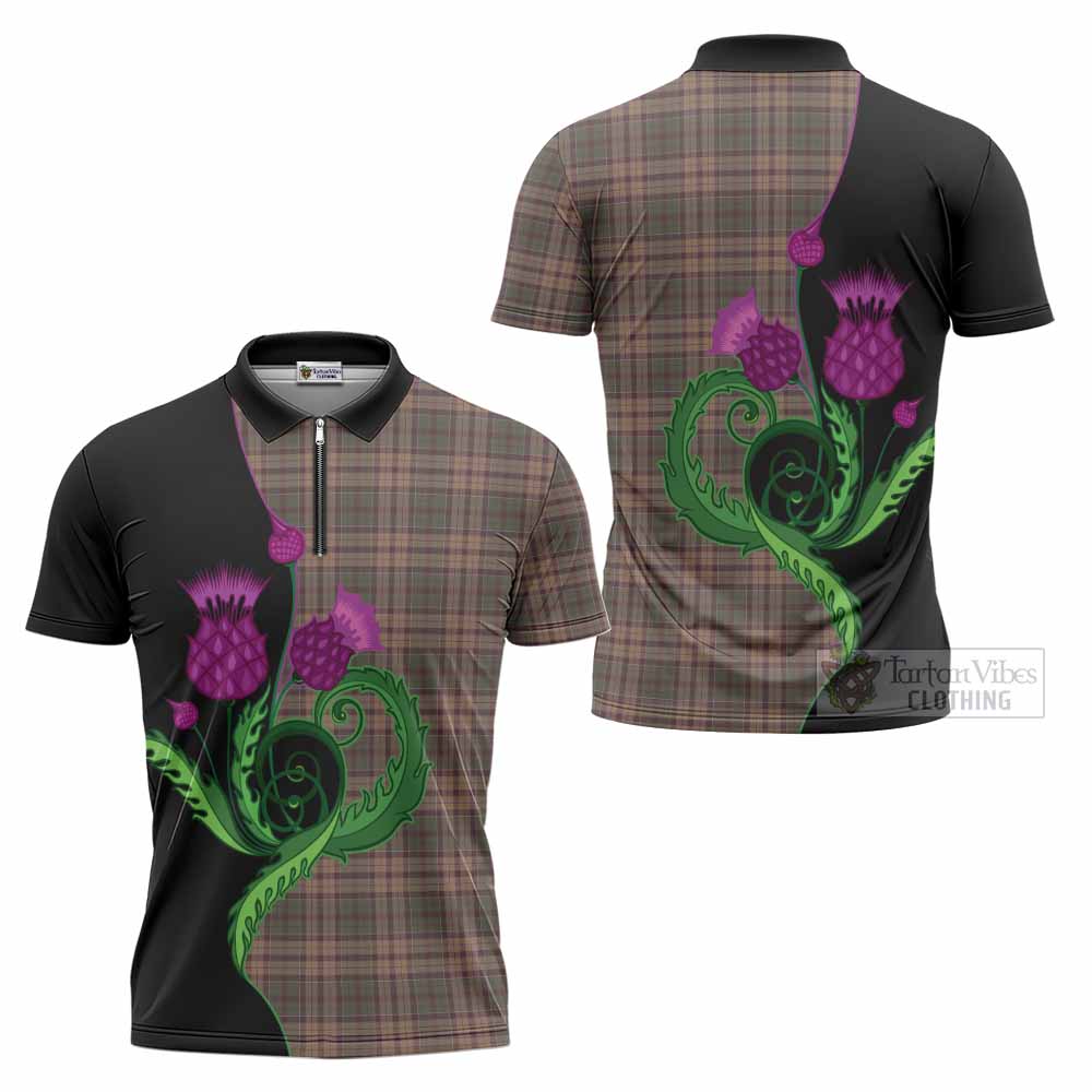 Sackett Tartan Zipper Polo Shirt Traditional Scottish Thistle