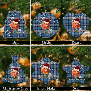 Saint Andrews Tartan Christmas Ceramic Ornaments with Twinkle Highland Cattle