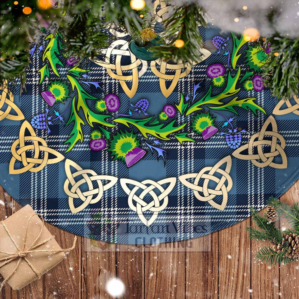 Tartan Vibes Clothing Saint Andrews Tartan Christmas Tree Skirt with Thistle Celtic Knot Style