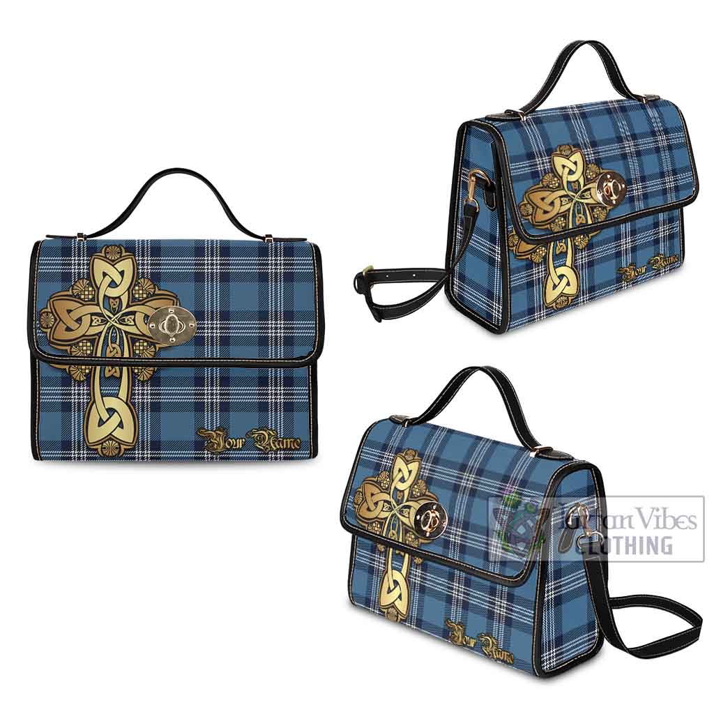 Tartan Vibes Clothing Saint Andrews Tartan Waterproof Canvas Bag Golden Thistle Celtic Cross Style