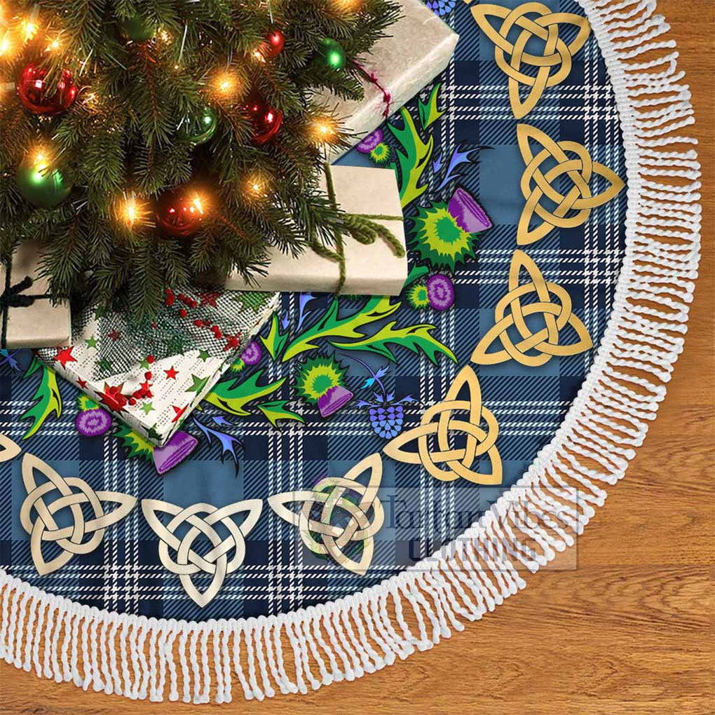 Tartan Vibes Clothing Saint Andrews Tartan Christmas Tree Skirt with Thistle Celtic Knot Style