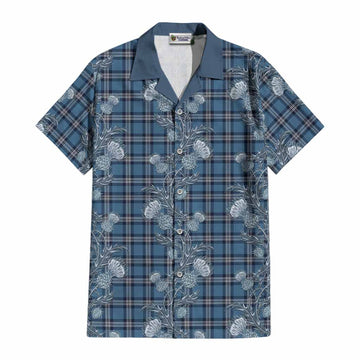 Saint Andrews Tartan Cotton Hawaiian Shirt Seamless Scottish Thistle Flowers
