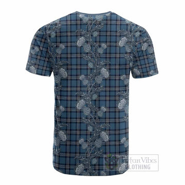 Saint Andrews Tartan Cotton T-shirt Seamless Scottish Thistle Flowers