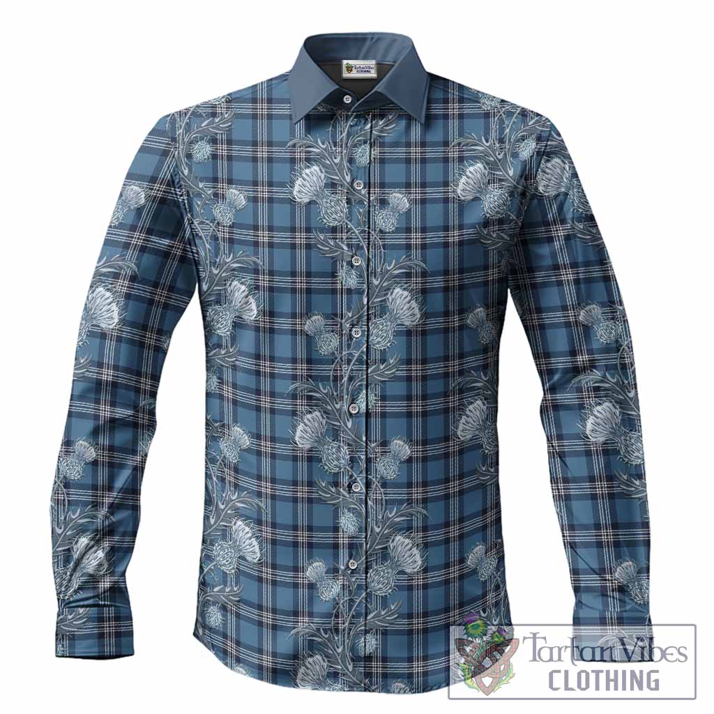 Saint Andrews Tartan Long Sleeve Button Shirts Seamless Scottish Thistle Flowers