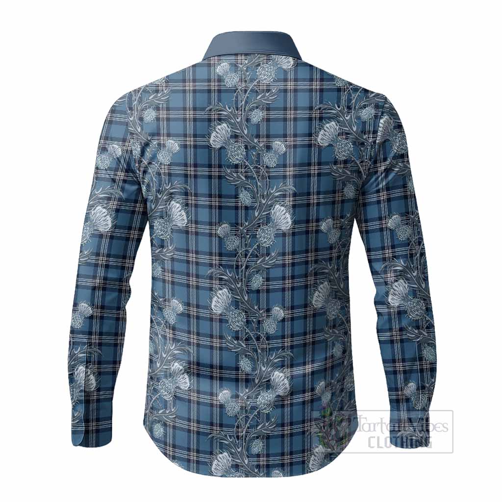Saint Andrews Tartan Long Sleeve Button Shirts Seamless Scottish Thistle Flowers