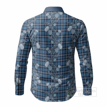 Saint Andrews Tartan Long Sleeve Button Shirts Seamless Scottish Thistle Flowers