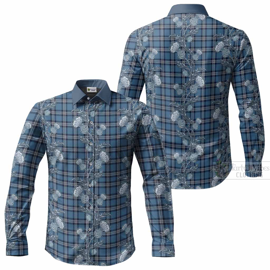 Saint Andrews Tartan Long Sleeve Button Shirts Seamless Scottish Thistle Flowers