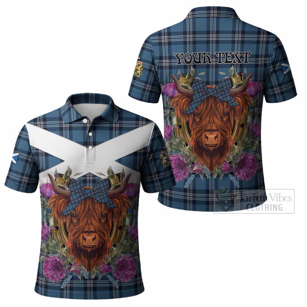 Saint Andrews Tartan Polo Shirt Scottish Thistle Heilan Coo