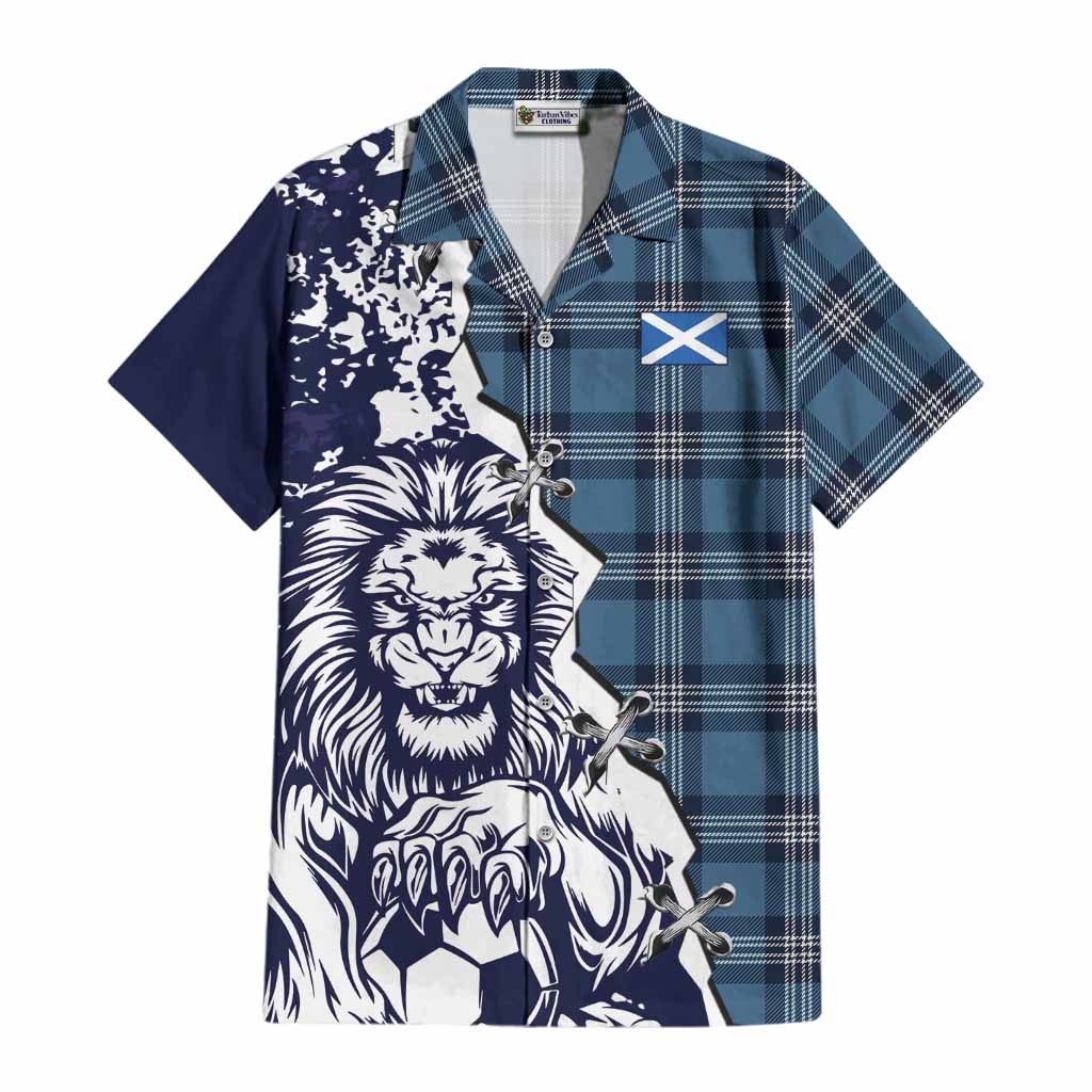 Saint Andrews Tartan Scottish Cotton Hawaiian Shirt Angry Lion With Soccer Ball Style