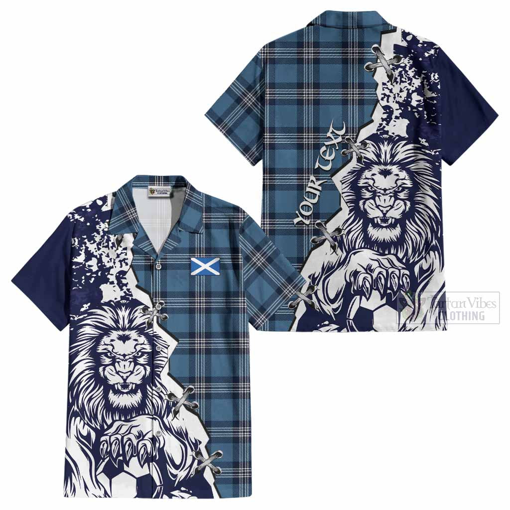 Saint Andrews Tartan Scottish Cotton Hawaiian Shirt Angry Lion With Soccer Ball Style