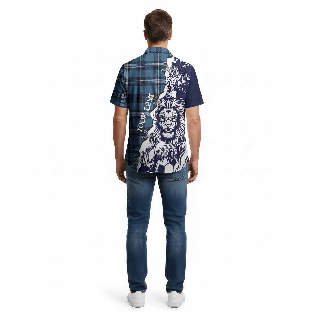 Saint Andrews Tartan Scottish Cotton Hawaiian Shirt Angry Lion With Soccer Ball Style