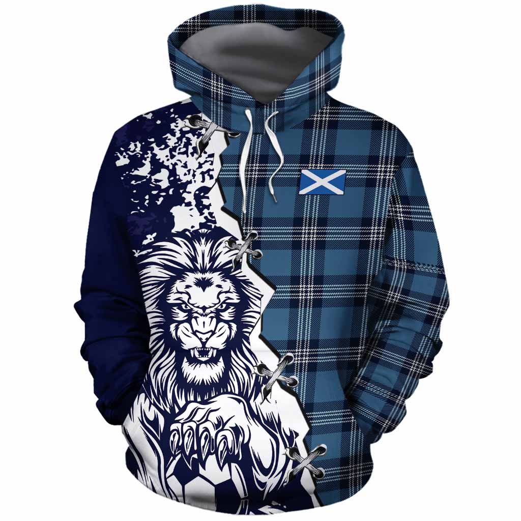 Saint Andrews Tartan Scottish Cotton Hoodie Angry Lion With Soccer Ball Style
