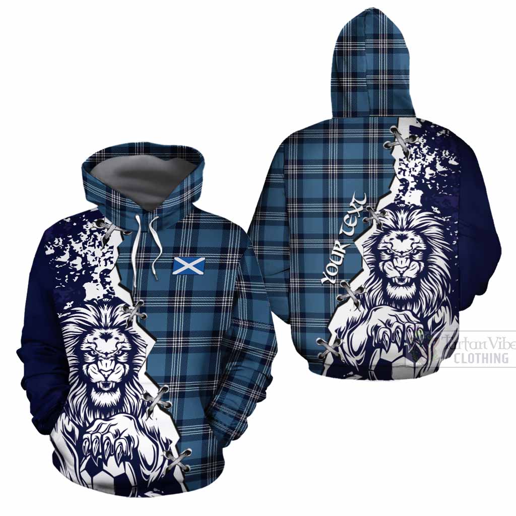 Saint Andrews Tartan Scottish Cotton Hoodie Angry Lion With Soccer Ball Style