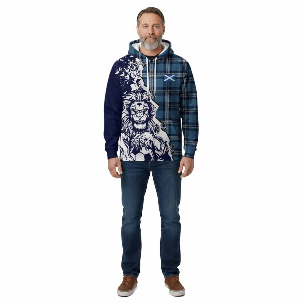 Saint Andrews Tartan Scottish Cotton Hoodie Angry Lion With Soccer Ball Style