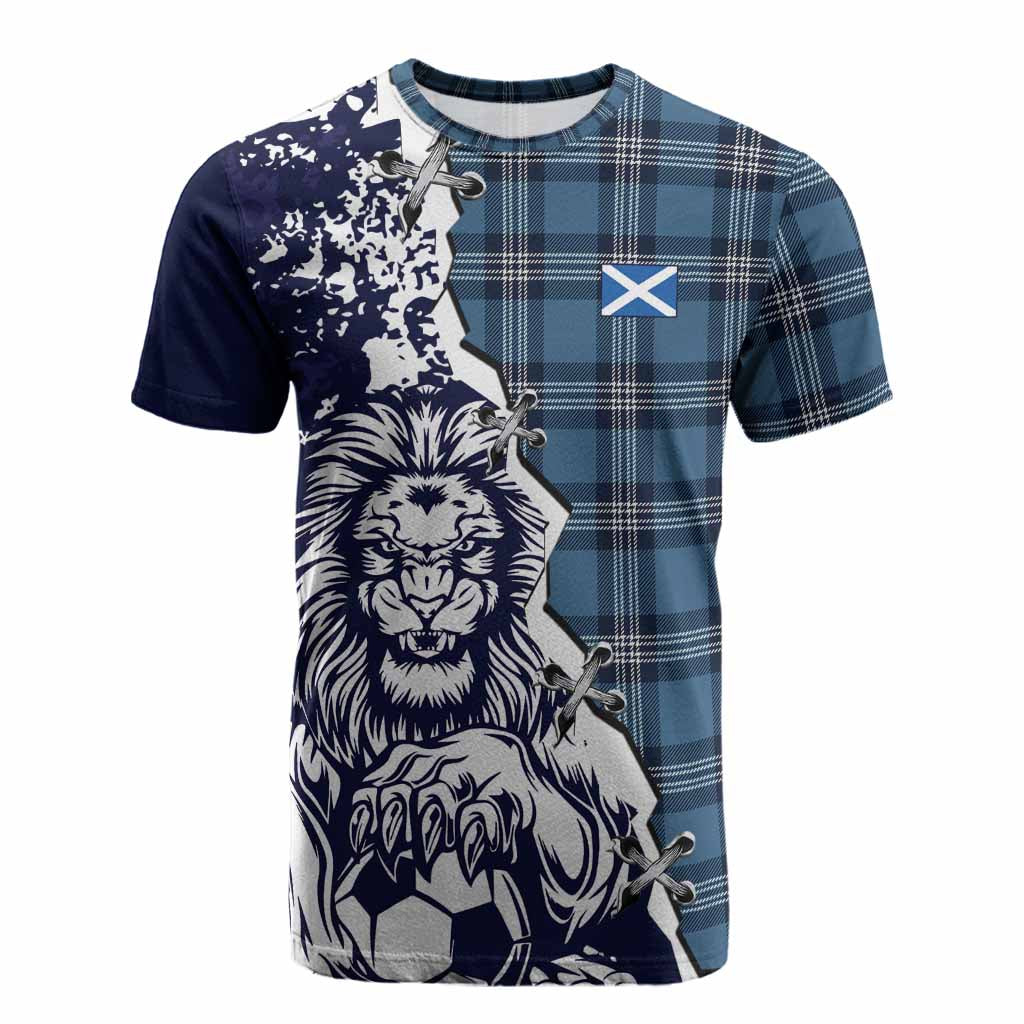 Saint Andrews Tartan Scottish Cotton T-shirt Angry Lion With Soccer Ball Style