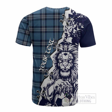 Saint Andrews Tartan Scottish Cotton T-shirt Angry Lion With Soccer Ball Style