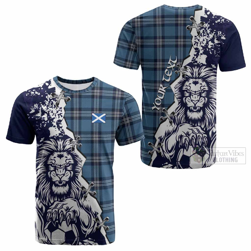 Saint Andrews Tartan Scottish Cotton T-shirt Angry Lion With Soccer Ball Style