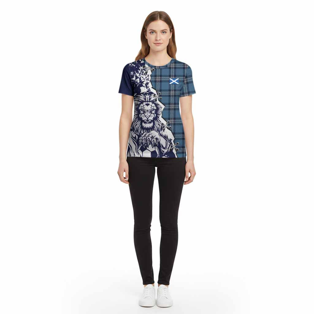 Saint Andrews Tartan Scottish Cotton T-shirt Angry Lion With Soccer Ball Style