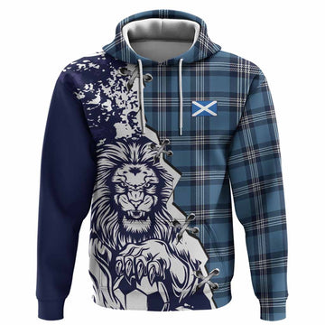 Saint Andrews Tartan Scottish Hoodie Angry Lion With Soccer Ball Style
