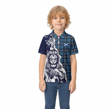 Saint Andrews Tartan Scottish Kid Polo Shirt Angry Lion With Soccer Ball Style