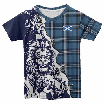 Saint Andrews Tartan Scottish Kid T-shirt Angry Lion With Soccer Ball Style
