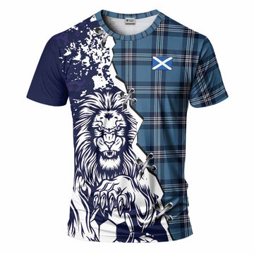Saint Andrews Tartan Scottish T-Shirt Angry Lion With Soccer Ball Style