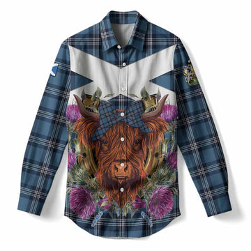 Saint Andrews Tartan Women Casual Shirt Scottish Thistle Heilan Coo